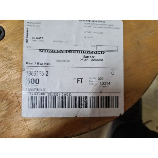 Solar Cable 12 AWG 600V BLK 500  Photovoltaic Solar Panel PV Cable 